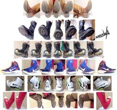 many different types of shoes are shown in this collage with the same color and size