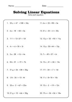 printable worksheet for solve linears