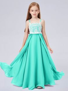 Turquoise Bridesmaid Dresses, Dress Georgette, Full Maxi Skirt, Junior Bridesmaid Dress, Lace Neckline, Junior Bridesmaid Dresses, Junior Bridesmaid, Georgette Fabric, Draped Fabric