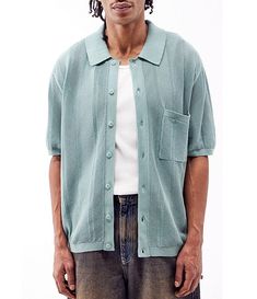 BDG Urban Outfitters Short Sleeve Knit Texture Shirt | Dillard's Urban Outfitters Shorts, Knit Texture, Bdg Urban Outfitters, Oversized Denim Jacket, Men Fashion Casual Outfits, Cargo Jeans, Dillard's, Ripped Jeans, High Waist Jeans