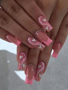 Pink  Collar    Color Nails,3D Nails Embellished   Nail,Hand & Foot Care Ongles Bling Bling, Cute Pink Nails, Square Nail Designs, Fancy Nails Designs, Pink Nail Designs