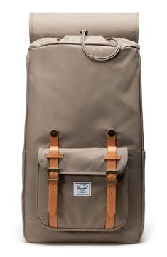 This roomy backpack built for comfort in a classic mountaineering style from durable recycled materials stores everything you need for adventure and then some. Exterior pockets secure water bottles and small essentials, while a padded laptop pocket can be accessed from both the exterior and interior. Top flap with interior drawstring closure Top carry handle; adjustable backpack straps Exterior zip pocket beneath flap; side pockets; zip pocket Interior mesh wall pocket and key clip; padded lapto Beige Rectangular Backpack For Outdoor, Beige Standard Backpack For Outdoor, Khaki Functional Rectangular Backpack, Functional Khaki Rectangular Backpack, Functional Rectangular Khaki Backpack, Khaki Outdoor Backpack With Adjustable Strap, Durable Khaki Backpack For Travel, Durable Khaki Backpack For Camping, Outdoor Khaki Backpack With Adjustable Strap