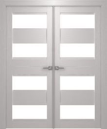 an open white door with two glass panels on the front and side doors, both closed