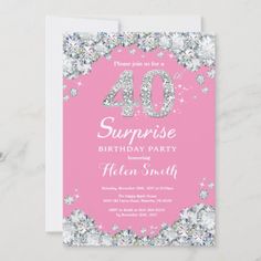 21st birthday party pink and silver glitter card