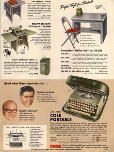 an advertisement for the cole portable typewriter with instructions on how to use it and what to use it