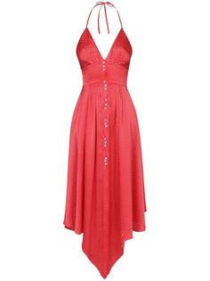 bright red cotton polka dot print halterneck tie fastening V-neck backless rear zip fastening asymmetric hem A-line Red Polka Dot Dress, Expensive Taste, Alexandre Vauthier, Polka Dress, Red Midi Dress, Polka Dot Print, Dress Red, Dot Print, Minimal Fashion