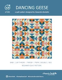 the cover of dancing geese quilt pattern is shown in blue, orange and white colors