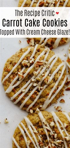 carrot cake cookies drizzled with cream cheese glaze