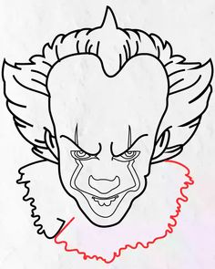 a drawing of a clown's face in red and white