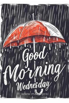 an umbrella with the words good morning wednesday written on it in black and red ink