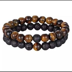 Tiger Eye With Black Onyx Beads Bracelet Boyfriend, Beauty House, Tigers Eye Gem, Fine Pearl Jewelry, Men Classic, Tiger Eye Beads, Eye Beads, Lava Rock, Onyx Bead