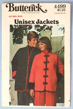 a man and woman in red clothing standing next to each other on a magazine cover