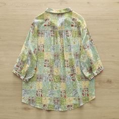 Women's Summer Floral Patchwork Shirt Top Floral Vintage Casual Shirt Mid Sleeve Cotton Patchwork Button-up Tops, Cotton Patchwork Long Sleeve Blouse, Multicolor Half Sleeve Blouse For Summer, Relaxed Fit Collared Patchwork Shirt, Multicolor Long Sleeve Top With Floral Patchwork, Multicolor Floral Patchwork Long Sleeve Top, Green Long Sleeve Patchwork Shirt, Green Printed Half Sleeve Blouse, Relaxed Fit Long Sleeve Shirt With Patchwork