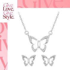 in stock Silhouette Jewelry, Diamond Butterfly, Butterfly Earrings Stud, Butterfly Pendant Necklace, Butterfly Pendant, Necklace Earrings, Earrings Jewelry, Jewelry Collection, Jewelry Watches