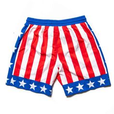 These aren't just for the 4th of July. These hybrid shorts—weighing in at .5 lbs of silky smooth, quick-drying, shadow boxing, American greatness—are the real life version of an 80's montage. Wear them with pride in your white Lamborghini. Officially licensed from MGM 4th Of July Beach, Shadow Boxing, White Lamborghini, Hearts On Fire, Flag Pattern, Fire Heart, Beach Shorts, Equatorial Guinea, On Fire