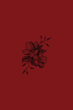 a black and red drawing of flowers on a red background