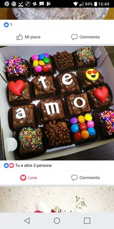 two pictures with different types of chocolates on them and the words love spelled in small letters