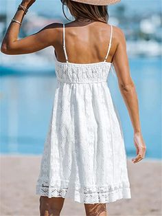 robe blanche Robe dentelle Robe d'été Femme Mini robe Dentelle Patchwork Vacances Plage Bohême Sexy A Bretelles Sans Manches Standard Blanche Jaune S M L XL de 2024 ? €28.99