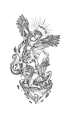 St Michael Tattoo Design For Men, Shoulder Arm Tattoo Men, Men’s Tattoo Stencils, Archangel Tattoo Design, Saint Michael Tattoo Design, 1999 Tattoo Ideas, Archangel Tattoo, Cool Shoulder Tattoos, Cool Tattoo Drawings