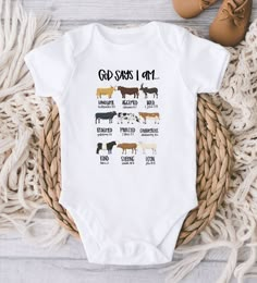 ** Quick Sizing Tip ** Onesies® Bodysuits are printed on Gerber organic. These tend to run small so we recommend sizing up if you are on the fence. Toddler shirts are true to size. 📋 HOW TO ORDER: ✧ Choose Onesies® Bodysuit or shirt size (sizing chart below) and sleeve length ✧ Select design color if applicable ✧ For personalized designs - enter customization in "Add your personalization" field ✧ ADD TO CART ✧ Select from our shipping class options (all items shipped next day!) * * * * * * * * White Short Sleeve Onesie For Baptism, Fitted White Onesie For Baptism, White Fitted Onesie For Baptism, Rustic Nursery Room Ideas, Custom Baby Onesies, Farm Baby, Baby Cowboy, God Says, New Baby Boys