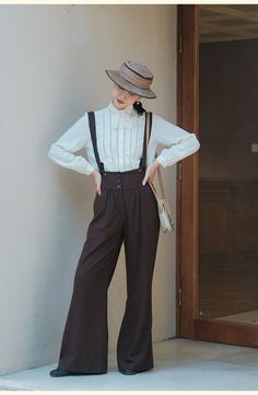 Victorian Women In Pants, High Waisted Victorian Pants, Edwardian Pants Women, Vintage High-waisted Pants With Belt Loops, Vintage Brown High-waisted Pants, Gamine Essence, Costume Party Themes, Dance Concert, Mid Waist Pants