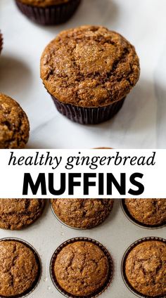 healthy gingerbread muffins with text overlay