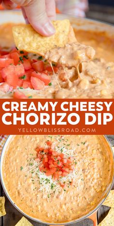 creamy cheesy chorizzo dip with tortilla chips