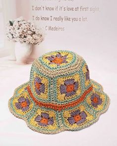 This artfully crafted bucket hat has a definite, vintage wow factor. created entirely of hand-crocheted paper. It has flower patterns all over the hat. Made of 100% straw. Size adjuster inside. Can be folded very small to fit in your purse. Brown Crochet Bucket Hat For The Beach, Handmade Flower Hats For Summer, Multicolor Woven Crochet Hat For Spring, Summer Multicolor Flower Hat, Summer Multicolor Flower-shaped Hat, Multicolor Flower-shaped Summer Hat, Retro Crochet Hat With Curved Brim For Vacation, Retro Brimmed Crochet Hat For Vacation, Summer Flower-shaped Multicolor Hat