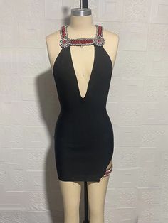 Sexy Beaded Deep V Neck Bodycon Bandage Dress Elegant Ladies Sling Sleeveless Black Designer Club Party Dress Outfits Sling Design, Bandage Dresses, Club Party Dresses, Elegant Ladies, Sling Dress, Club Party, Dress Elegant, Bandage Dress, Black Design