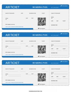 two airline boarding cards with qr code on them, one for boarding pass and the other for boarding pass