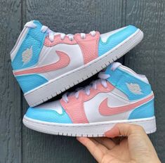 Hand Painted Jordan 1 Customs  All sizes available Message me with any other designs you'd like me to do  (Price including shoes and box - shoes are authentic) - Returns are not accepted, please double check your sizes in advance Air Jordan Blue, Air Jordan 1 Blue, Jordan 1 Blue, Jordan Blue, Preppy Shoes