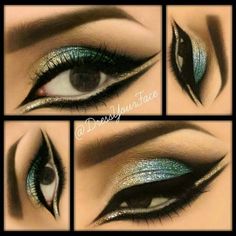 Cleopatra Make-up, Egyptian Make Up, Egyptian Eye Makeup, Party Makeup Ideas, Cleopatra Makeup, Egyptian Makeup, Goddess Makeup, Toga Party, Green Makeup