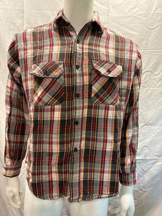 Vintage Five Brother Plaid Heavy Flannel * as is - vintage Retro Cotton Flannel Shirt For Fall, Vintage Plaid Cotton Flannel Shirt, Vintage Red Flannel Shirt For Fall, Vintage Fall Outdoor Tops, Vintage Fall Tops For Outdoor, Vintage Tops For Fall Outdoor, Vintage Plaid Flannel Shirt For Fall, Vintage Flannel Top With Button Closure, Vintage Plaid Flannel Shirt With Button Closure