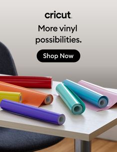 an advertisement for cricut's new line of colored vinyls on a table