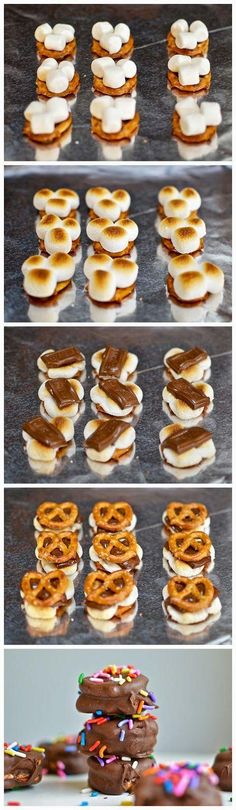 there are many different types of pretzels on the baking sheet and in each