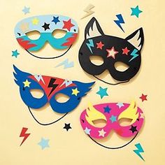 three masks with different designs on them and stars in the sky around them, one is red, one is blue