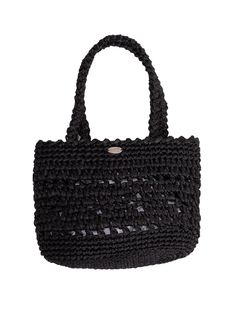 Composition : Lapia 100Color : BlackCountry of Origin : Republic of Korea Raffia Crochet, Mini Tote Bag, Mini Tote, Black Tote Bag, Lily, Composition, Tote Bag, Crochet, Black