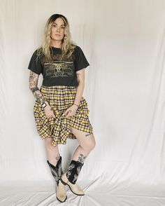 "70s/80s Handmade Grunge Knee-length Plaid Skirt      cotton, side zip & button closure, unlined but not sheer, no stretch      waist 12.5\" laid flat      hips up to 20\" laid flat     total length 25\"" Womens Skirts, Hip Ups, Plaid Skirt, Plaid Skirts, Winter 2024, Vintage 70s, Side Zip, Knee Length, Womens Skirt