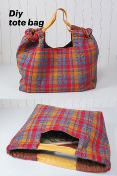 the purse is made out of fabric and has two handles