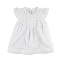 This vintage style baby girl white dress is beautifully detailed and classy as can be! An elegant outfit for your little girl, whether for Easter, a wedding, or special occasion, especially when paired with a matching bonnet. Sizes 3m - 9m include matching panties. Elegant Summer Dress-up Dresses, Fitted Flutter Sleeve Dress For Dress-up, First Communion Spring Dress With Lace Trim, White Short Sleeve Dress For Dress-up, Elegant Cotton A-line Vintage Dress, Elegant Baptism Dress For Spring, Solid Color Summer Baptism Dress, Solid Color Dresses With Lined Fitted Bodice, Elegant Summer Dress For Dress-up Occasions