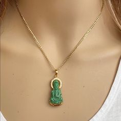 Description: 14k Gold Kwan Yin Buddha Jade Pendant - (Chain Is Not Included) Item No.: P00782 Metal Type: 14k Real Gold (Stamped "14k", Not Filled Or Plated) Metal Color: Yellow Gold Type Of Stone: Natural Jade And Cubic Zirconia Measurement: 40 X 14 X 6 Mm, Without Bale: 30 X 14 X 6 Mm Weight: 5.69 Gram(S) Brand New With Box Shine Jewelry, Buddha Jewelry, Kwan Yin, Buddha Pendant, Natural Jade, Types Of Stones, Jade Pendant, Real Gold, Types Of Metal