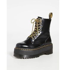 Dr. Marten Women’s Jadon Max Boot Goodyear Welted Lines -Brand New, No Flaws -Comes In Sizes Woman's 5, 6, 7, 8, 9, & 10 A Fearless Evolution Of The Dr. Marten's 8-Eye Boot Elevating The Silhouette To Unmissable New Heights. Stand Taller. Feel Bolder Polished Smooth Is The Original Dr. Martens Leather: Super Durable, With A Smooth Finish Polished To A High Shine Construction - Made With A Goodyear-Welted Lines That Are Heat-Sealed At 700 Sole Material- Leather Shaft Height- Calf Height Shaft Cir Yellow Lace-up Platform Boots, Yellow Platform Lace-up Boots, Yellow Leather Platform Boots With Round Toe, Aesthetic Dr Martens, 90s Core, Doc Martens Combat Boots, Jadon Max, Dr Martens Womens, Goblin Core