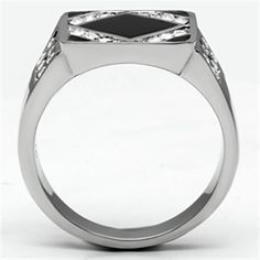 Our jewelry is not just metal, it is a piece of nature with millions of years of perfection to now enhance your look. Mens Ring Squared Silver and Black Stainless Steel Ring with AAA Grade CZ in Clear Description: 1. Never Fades, Never Tarnishes, Never Discolors 2. 100% Brand New 3. Lasts Forever if Treated With Care Metals Type: Stainless steel Made in the USA – Controlled and Safe Labor Standards and Materials – Premium Quality - Better Customer Service from (USA) – Environmentally Friendly - Black Promise Ring With Polished Finish, Black Stainless Steel Promise Jewelry, Black Stainless Steel Promise Ring, Silver Diamond Rings With Black Enamel, Silver Rings With Black Enamel And Diamond, Silver Promise Ring With Black Enamel, Steel Stamp, Signet Ring Men, Stamped Rings