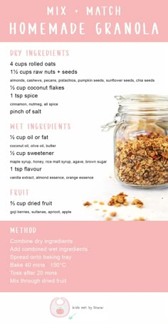 a recipe for homemade granola in a jar with instructions on how to make it