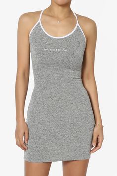 Turn heads with our Limited Edition Bodycon Mini Tank Dress, a perfect blend of streetwear chic and night-out flair.This fitted knit dress features a halter scoop neck with a striking criss-cross open back, making it ideal for beach festivals or casual weekends.Its lightweight stretch fabric ensures a snug, yet comfortable fit, suitable for any summer or spring occasion.Pair it with sleek heels or trendy sneakers for a versatile, modern look.Flaunt the exclusive TheMogan Bodycon Mini Tank Dress, a coveted piece for any fashion-forward wardrobe.Features a halter scoop neck and a captivating criss-cross open back, perfect for summer festivals or night outs.Crafted with a lightweight, stretch knit fabric, ensuring a figure-hugging fit that's both comfortable and stylish.A versatile staple, id Sporty Scoop Neck Summer Dress, Casual Fitted Mini Dress With Built-in Bra, Casual Stretch Halter Neck Bodycon Dress, Casual Halter Neck Stretch Bodycon Dress, Casual Stretch Bodycon Dress With Halter Neck, Sporty Fitted Scoop Neck Dress, Sporty Fitted Dress With Scoop Neck, Fitted Racerback Mini Dress, Summer Bodycon Dress With Built-in Bra And Scoop Neck