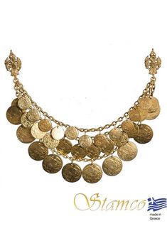 This Traditional Necklace is great for accessorizing your traditional Greek costume. This is imported from Greece and made by the premiere manufacturer of traditional Greek costumes. Shipping time is generally about 1-2 weeks. Ceremonial Festival Jewelry With Coin Pendant, Ceremonial Coin Pendant Necklace For Festivals, Traditional Coin Necklace For Festivals, Traditional Coin Pendant Necklace For Festivals, Traditional Handmade Coin Necklace, Traditional Necklaces For Festivals And Ceremonies, Traditional Ceremonial Jewelry For Festival, Traditional Necklaces For Festive Ceremonies, Traditional Temple Necklace With Coin Pendant