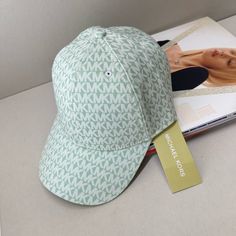 (New+Tag) Michael Kors Snapback Hat Signature Monogram Jacquard Cap Women /Unisex Jade Green Women /Unisex Cap Signature Monogram Snapback Black Leather Top, Cap Women, Mk Logo, Knit Beanie Hat, Knit Cap, Michael Kors Accessories, Metallic Logo, Jade Green, Michael Kors Black