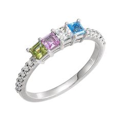 Customize with children's birthstone. This elegant ring is available in sterling silver with 1-6 birthstones. When you're ordering please select the ring size and include a note for birthstone details. I will respond your email to confirm. Stones will be set from left to right. This ring is sterling silver .925 but I can also make it in solid gold, please let me know if you're interested. The following simulated birthstones will be set: January - Simulated Garnet $0 February- Simulated Amethyst Princess Cut Birthstone Promise Ring, Princess Cut Birthstone Diamond Ring For Anniversary, Anniversary Diamond Ring With Princess Cut Birthstone, Sterling Silver Jewelry With Prong Setting For Birthday, Promise Sterling Silver Princess Cut Birthstone Ring, Personalized White Gold Diamond Birthstone Ring, Anniversary Princess Cut Birthstone Ring, Personalized Cubic Zirconia Rings For Birthday, Cubic Zirconia Birthstone Ring For Birthday