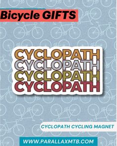 a sticker with the words bicycle gifts written in different colors and sizes on it