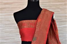 Traditional off-white muga Banarasi sari with antique zari red border for festive occasions. The saree is enhanced with minakari on border and antique zari buta. It comes with a matching blouse piece. Buy Indian sarees in USA from Pure Elegance. Disclaimer: The actual product may vary slightly from the image. These are custom orders, hence expect slight variation in color, placement of the motif or buta. ESTIMATED DELIVERYBecause this is a custom order, it would take about 4 weeks from the date Red Tussar Silk Pre-draped Saree With Motifs, Red Saree With Border For Puja, Red Art Silk Traditional Wear With Border, Elegant Red Traditional Wear With Border, Elegant Red Saree With Border, Red Blouse Piece With Border For Diwali, Red Pre-draped Saree With Zari Weaving In Jamawar, Traditional Red Jamawar Pre-draped Saree, Red Jamawar Pre-draped Saree In Traditional Style